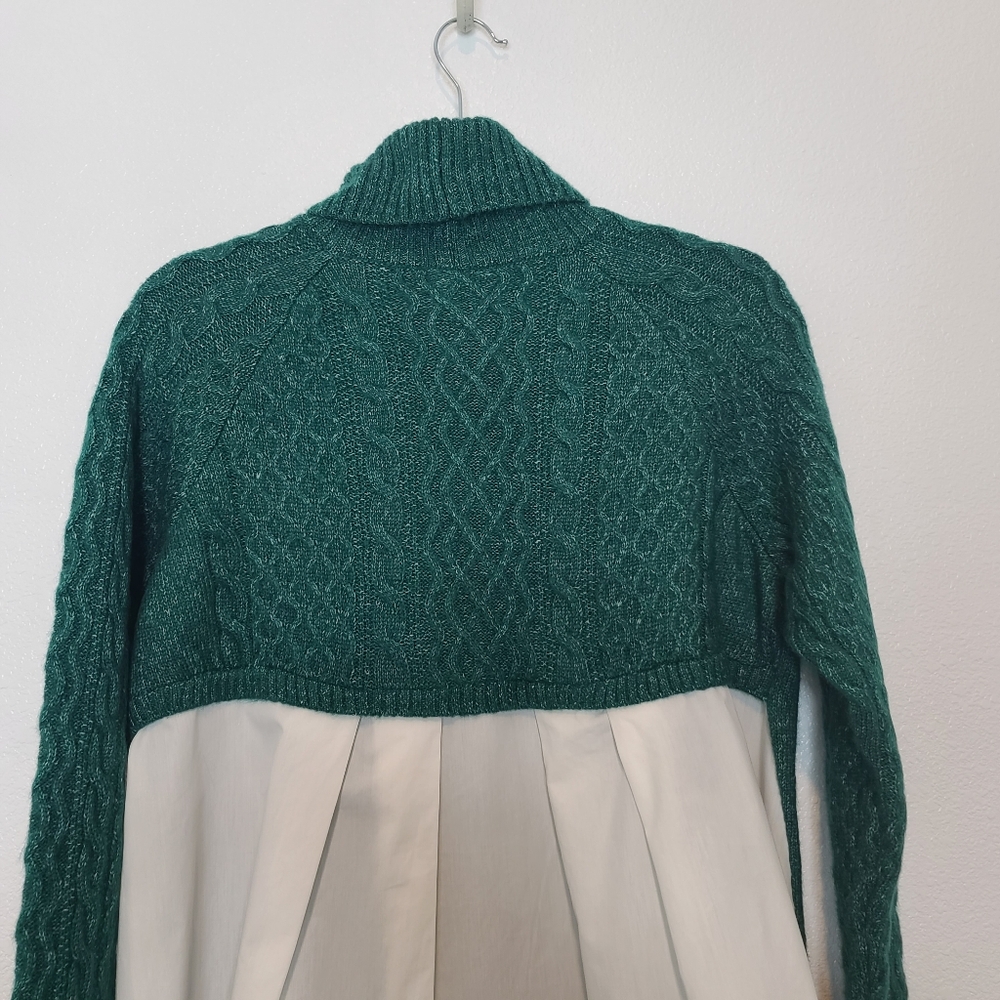 Anthropologie Green Cableknit Turtleneck Sweater Mixed Media Size Small - Picture 10 of 11